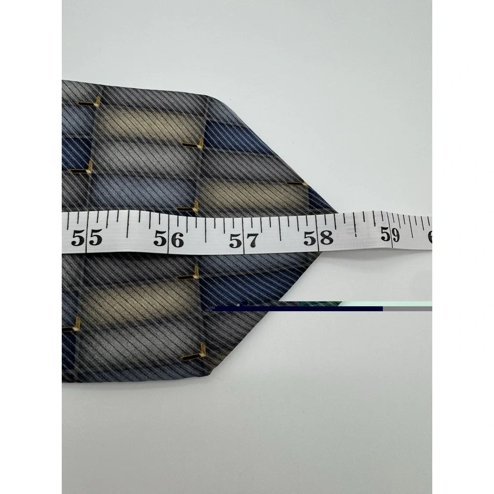 Bill Blass Black Label Silk Tie Gray Blue Geometric Check Pattern USA‎ Made